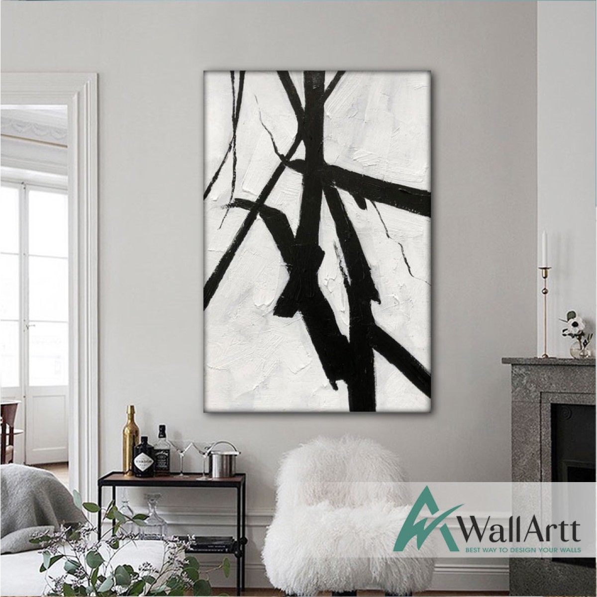 White Black I Abstract Textured Partial Oil Painting